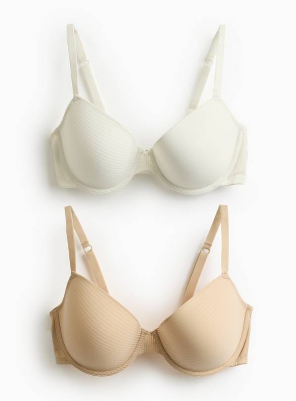 Ivory & Nude Mesh Stripe Padded T-Shirt Bra 2 Pack  32E